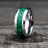 Men 8mm Tungsten Beveled Edges Crushed Malachite Stone Inlay Wedding Band